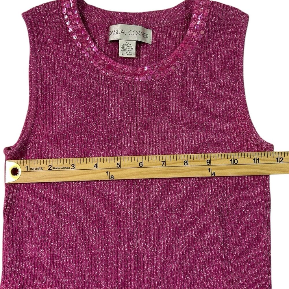 Casual Corner Sleeveless Sequin Neck Tank Blouse Pink Metallic Knit XS Y2K - Picture 4 of 8